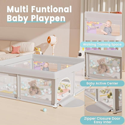 Hiaksedt Baby Playpen with Mat and Ocean Balls Small Playpen for Babies and Toddlers 50 x 50 inch Baby Fence Playards