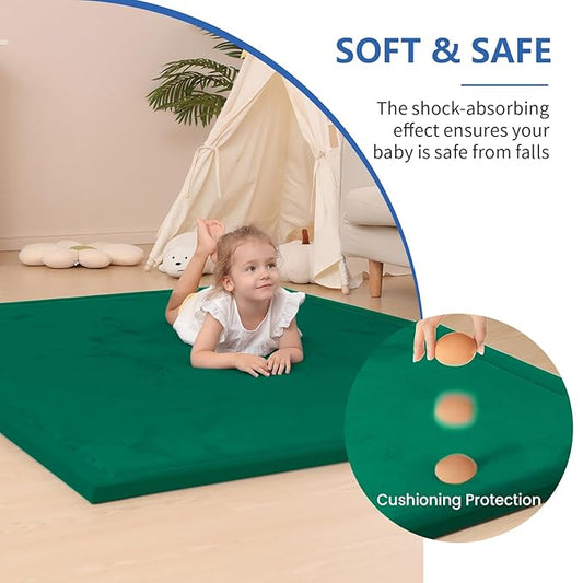 Ultra Soft Baby Play Mat for Floor,1.3" Thick Elasti-Foam 50x50 Playpen Mat for Toddlers Infant kids,Non-Slip Backing Safe for Crawling&Tummy Time,Tatami Style (Dark Green)