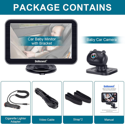 DoHonest Baby Car Camera 7-Inch: USB Plug and Play Easy Setup 360 Degree Rotating Backseat Camera Two Kids HD 1080P Rear Facing Car Seat Cameras Clear Night Vision -V9