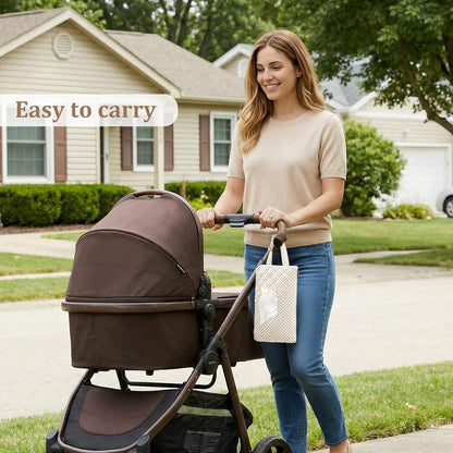 Quilted Baby Diaper and Wipes Pouch Portable Mommy Bag for Stroller Reusable Wipes Pouch with Lanyard for Casual Travel (Beige)
