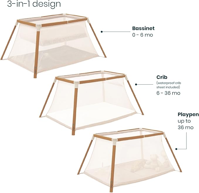 Tutti Bambini CoZee® Go 3-in-1 Portable Bassinet, Baby Playpen & Travel Crib | Foldable Playard with Mattress Included | 0-3 Years (Walnut & Ecru) | Baby essentials, Travel essentials, baby registry search