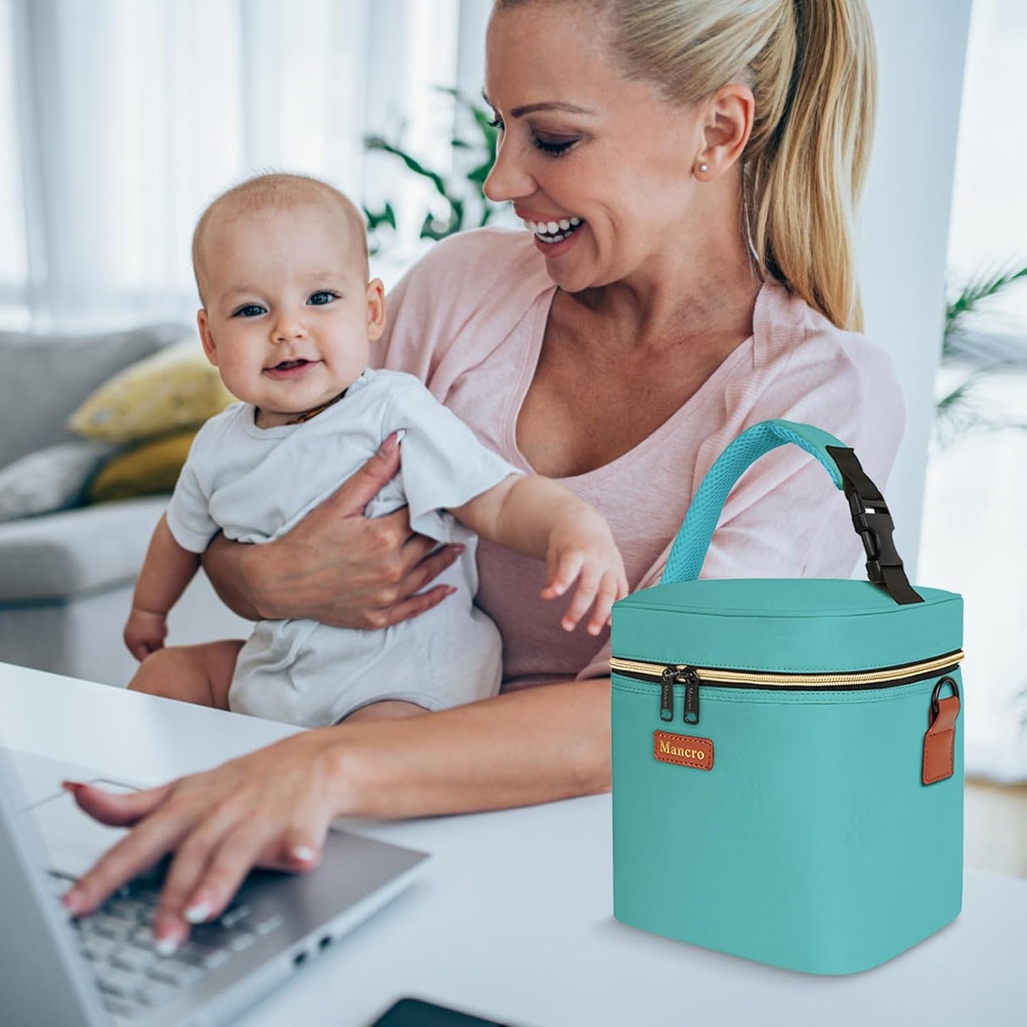 Mancro Breastmilk Cooler Bag with Ice Pack, Fits 6 Baby Bottles Up to 9 Ounce Insulated Baby Bottle Bag, Breast Milk Cooler on The go with Strap, Bottle Storage Bag for Nursing Mom Daycare, Black