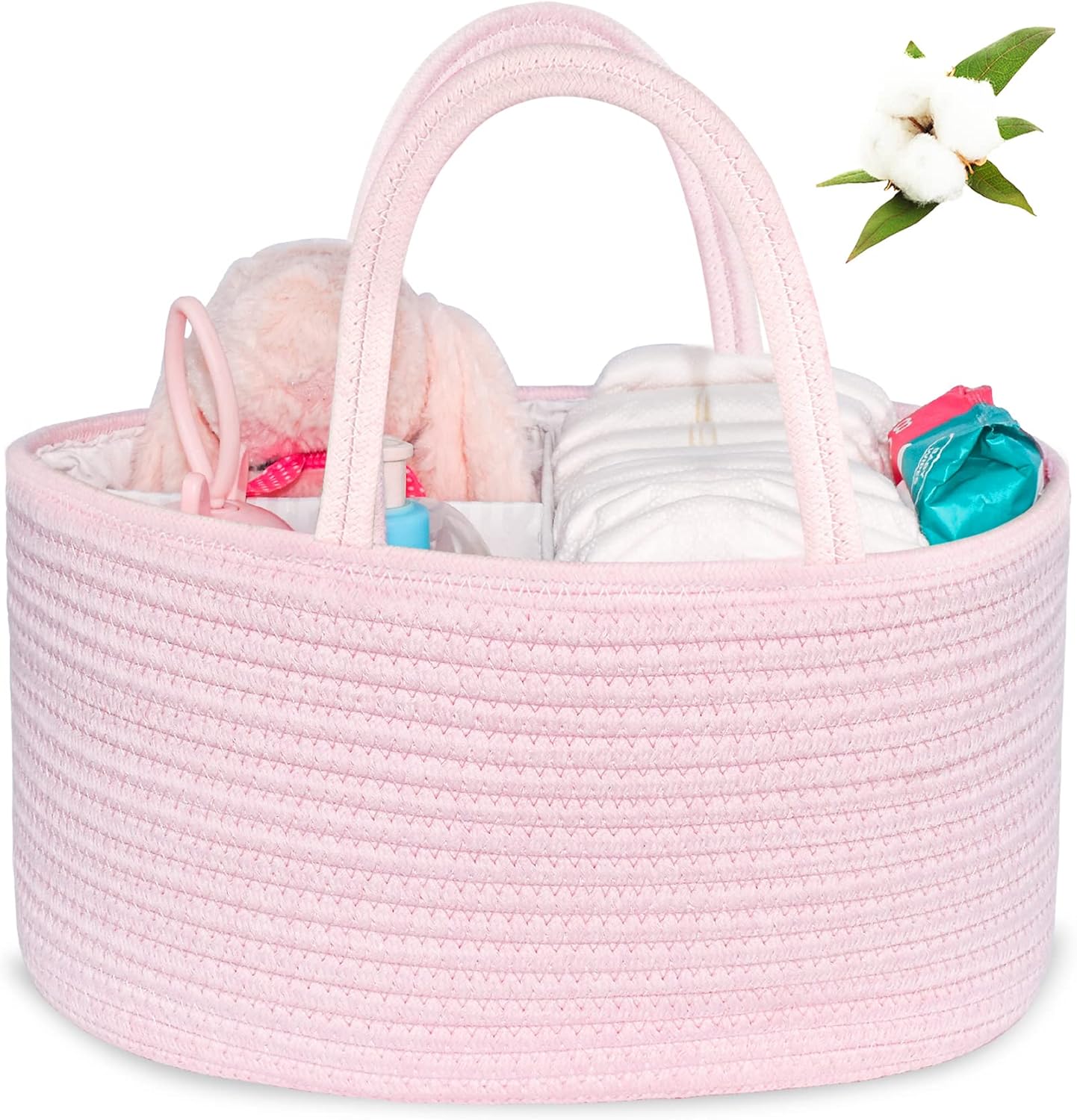 ABenkle Diaper Caddy Organizer - Cotton Rope Nursery Storage Basket for Baby Essentials, Boys & Girls Shower Gift, Changing Table Organizer, Pink