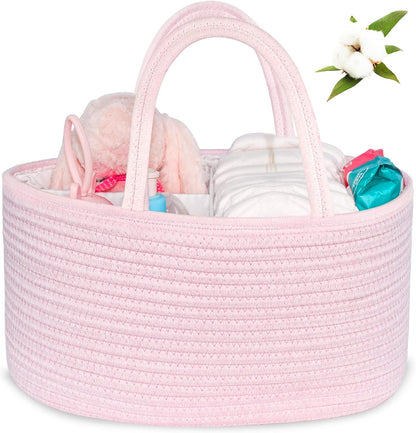 ABenkle Diaper Caddy Organizer - Cotton Rope Nursery Storage Basket for Baby Essentials, Boys & Girls Shower Gift, Changing Table Organizer, Pink