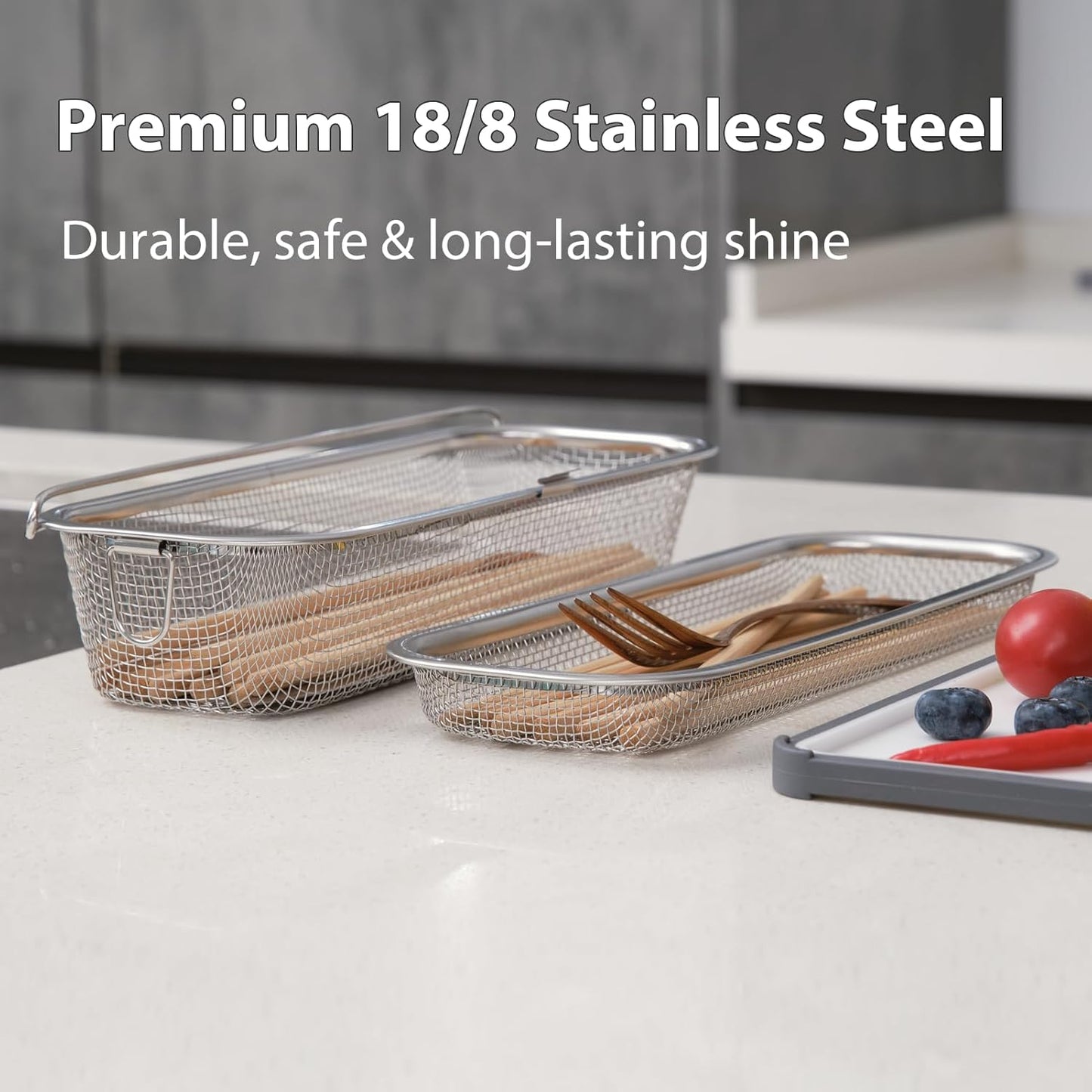 Stainless Steel Dishwasher Basket for Utensils - 18/8 Food-Grade, Custom Fit Size Secure Hold Design Prevents Slipping | Food-Grade Metal & 10-Mesh Drying Tech