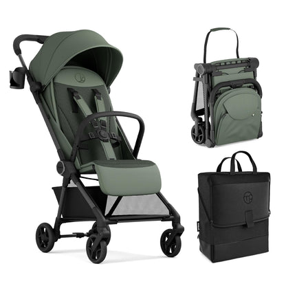 Mompush Nexis Carbon Travel Stroller, Ultra-Lightweight 11.5 lbs, Compact & Airplane Carry-On Approved, One-Second Auto-Fold, One-Hand Full Recline, from Birth to 50 lbs, JPMA Certified, Black