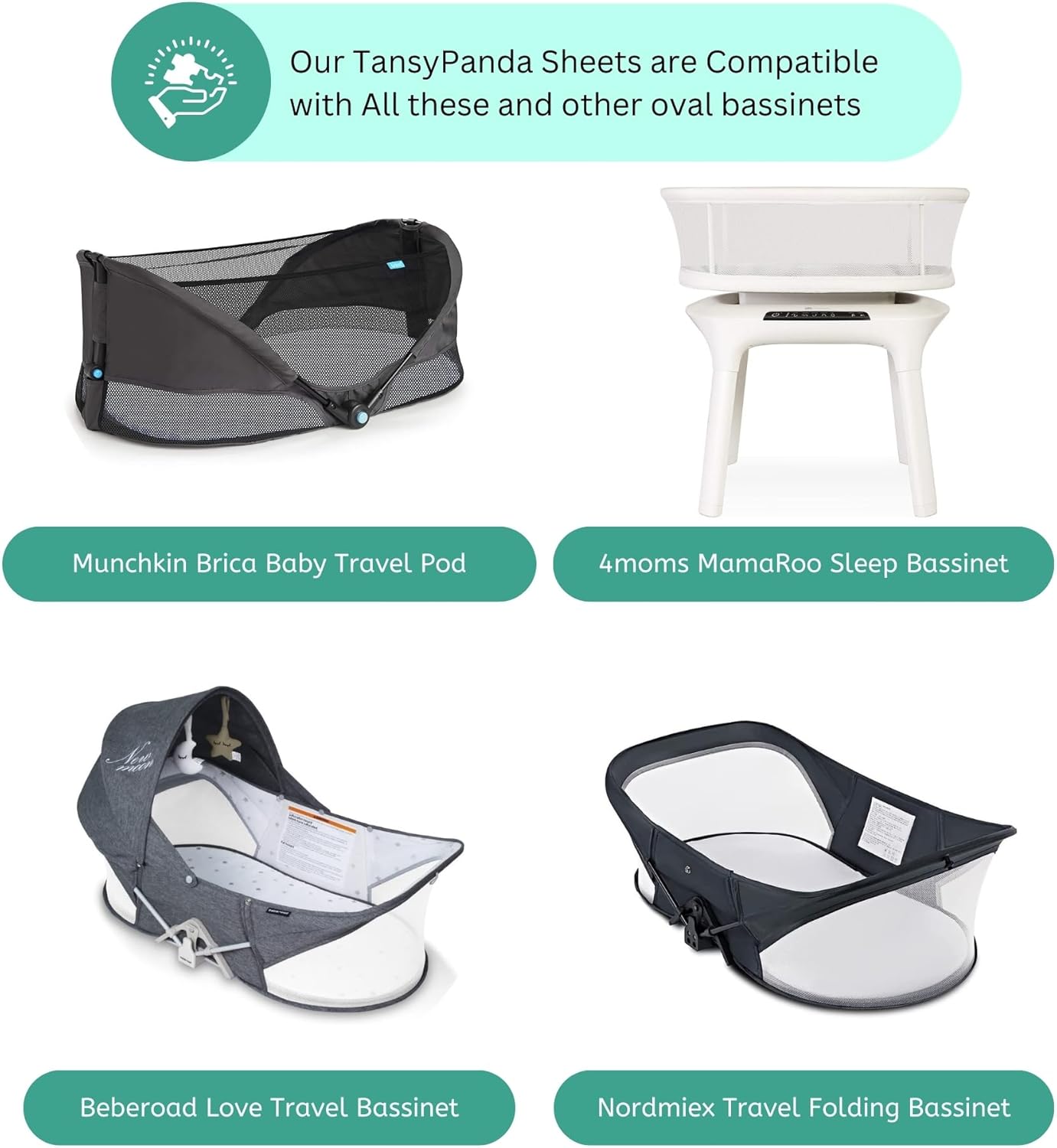 Bassinet Sheets for Papablic, CoZee, Cowiewie, Ezebaby, Nawahev Baby Bassinet Bedside Sleeper by TansyPanda, 3PC, 33x20, Ultra Soft, Breathable Snug Fit, Unisex Boys Girls, Gray White (Space Rockets)