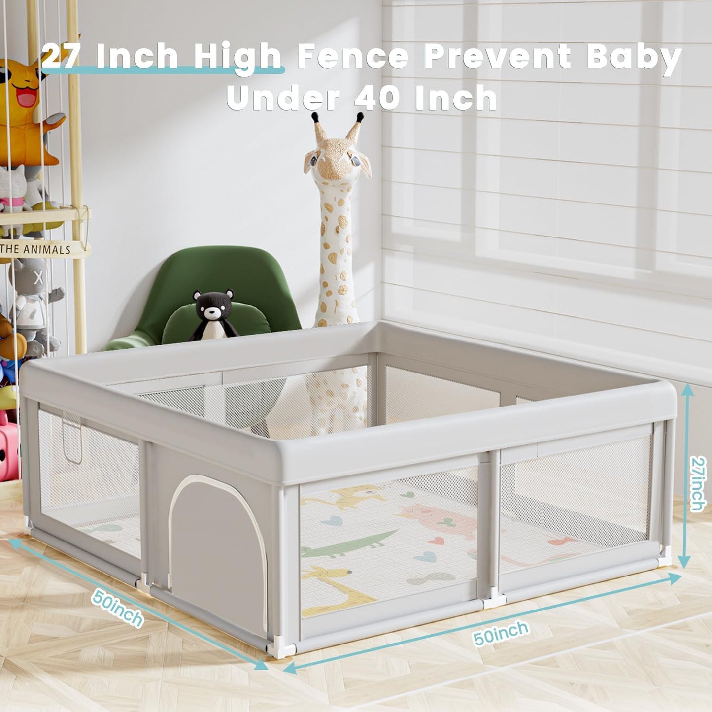 Hiaksedt Baby Playpen 50x50 Inch, Play Pens for Babies and Toddlers Baby Fence Play Yards for Indoor & Outdoor with Breathable Mesh Anti-Fall Playpen