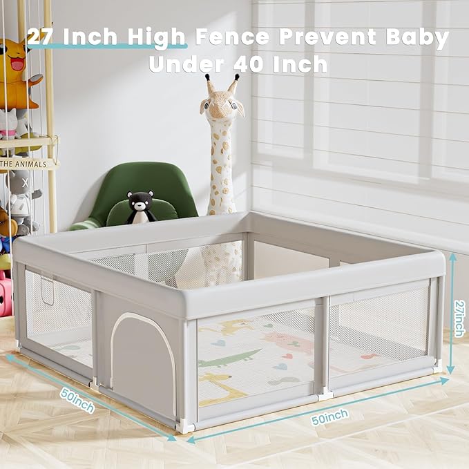 Hiaksedt Baby Playpen with Mat and Ocean Balls Small Playpen for Babies and Toddlers 50 x 50 inch Baby Fence Playards