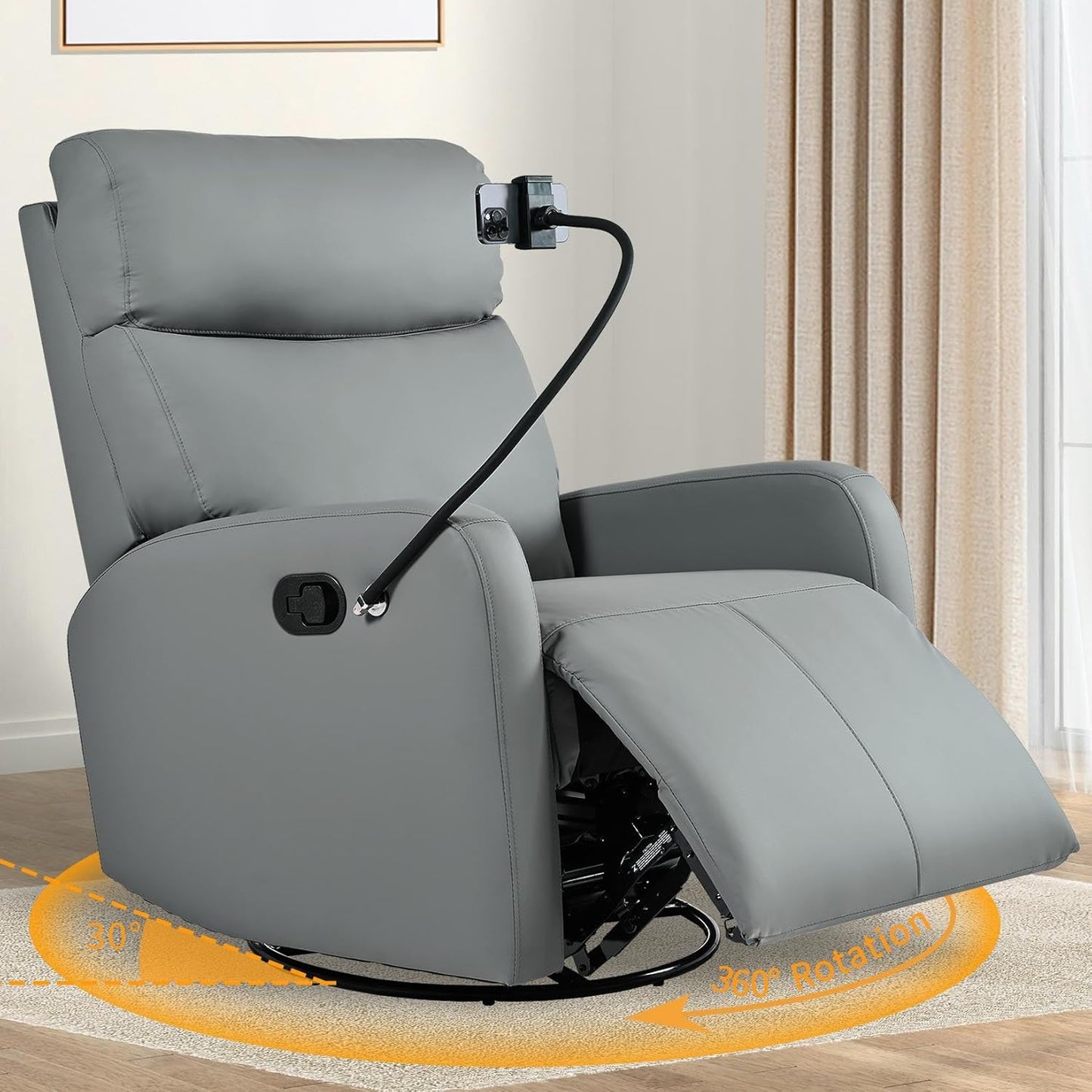 Power Swivel Rocker Recliner Chair for Nursery, Upholstered Glider Rocking Chair with Phone Holder,USB Ports, Small Recliners for Small Spaces Living Room, Bedroom