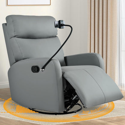 Power Swivel Rocker Recliner Chair for Nursery, Upholstered Glider Rocking Chair with Phone Holder,USB Ports, Small Recliners for Small Spaces Living Room, Bedroom