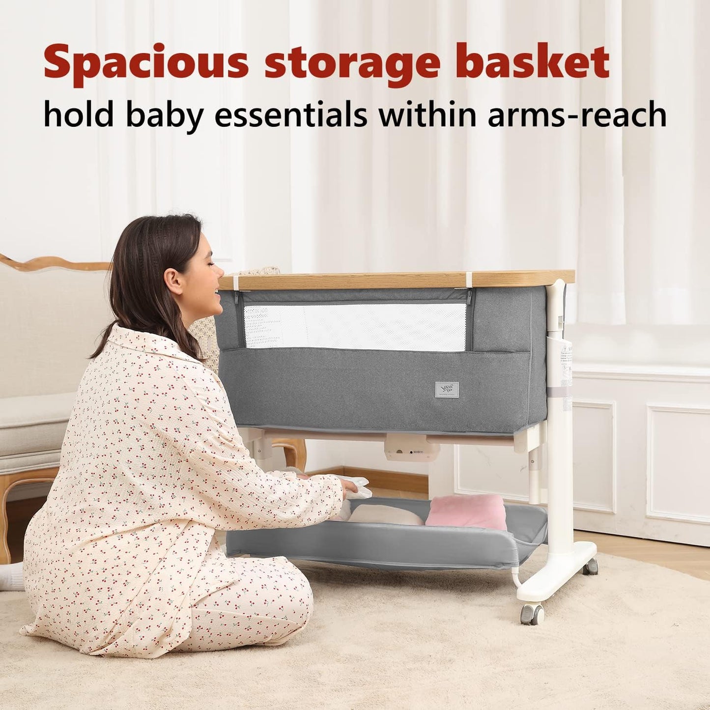 VaVaSoo Electric Rocking Bassinet for Baby Automatic Bedside Sleeper Rocks Itself 3 Speeds Auto Rolling Newborn Cradle 5 Height Adjustable with Music, Wheels, Storage, Dark Grey