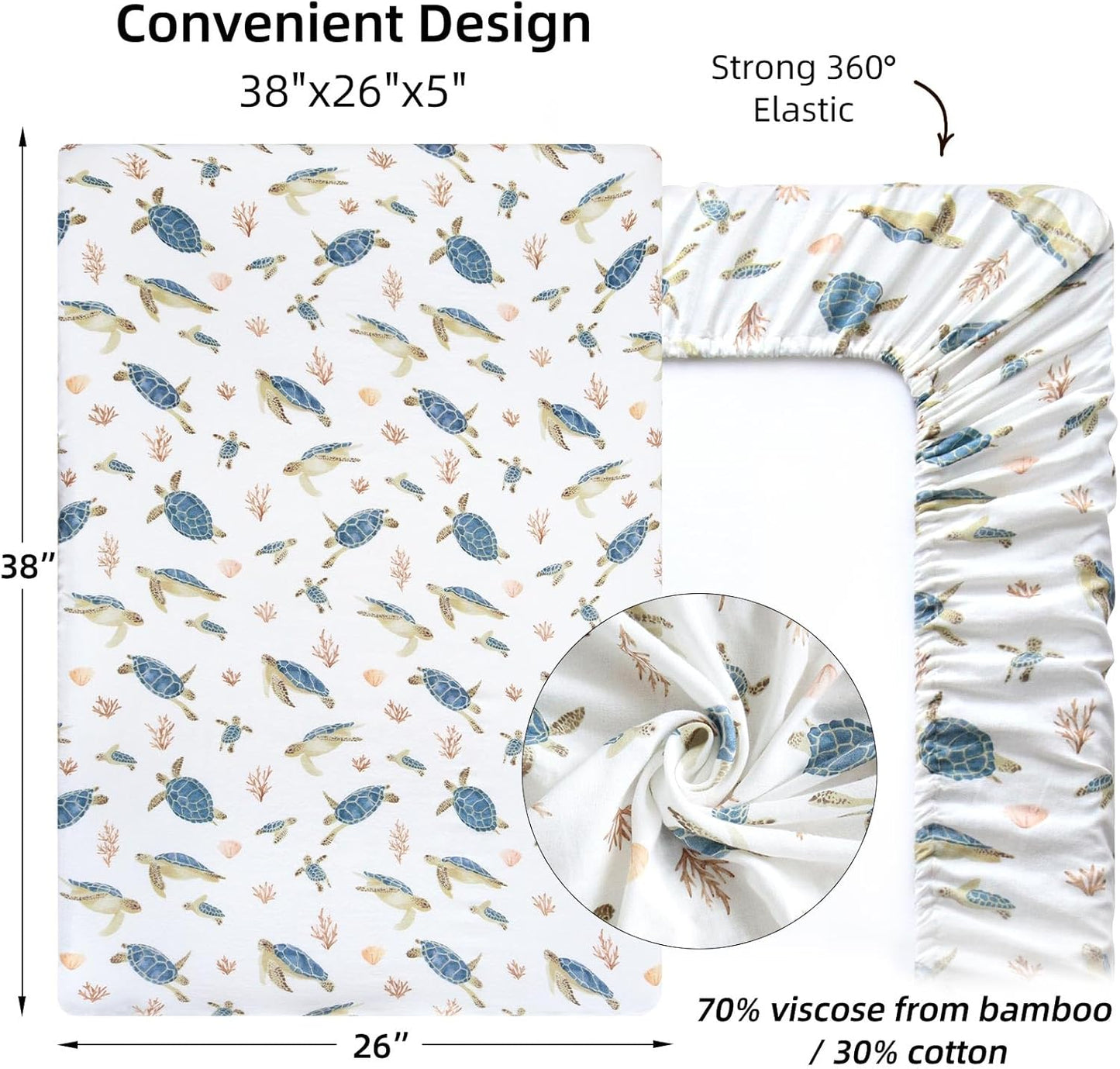 LifeTree Crib Sheets for Baby Unisex - Muslin Fitted Crib Sheets Toddler Bed Sheet, 70% Viscose from Bamboo and 30% Cotton, Fits Mini Crib & Pack and Play Playard, Bear, 26in x 38in