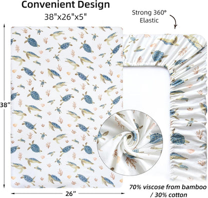 LifeTree Crib Sheets for Baby Unisex - Muslin Fitted Crib Sheets Toddler Bed Sheet, 70% Viscose from Bamboo and 30% Cotton, Fits Mini Crib & Pack and Play Playard, Bear, 26in x 38in