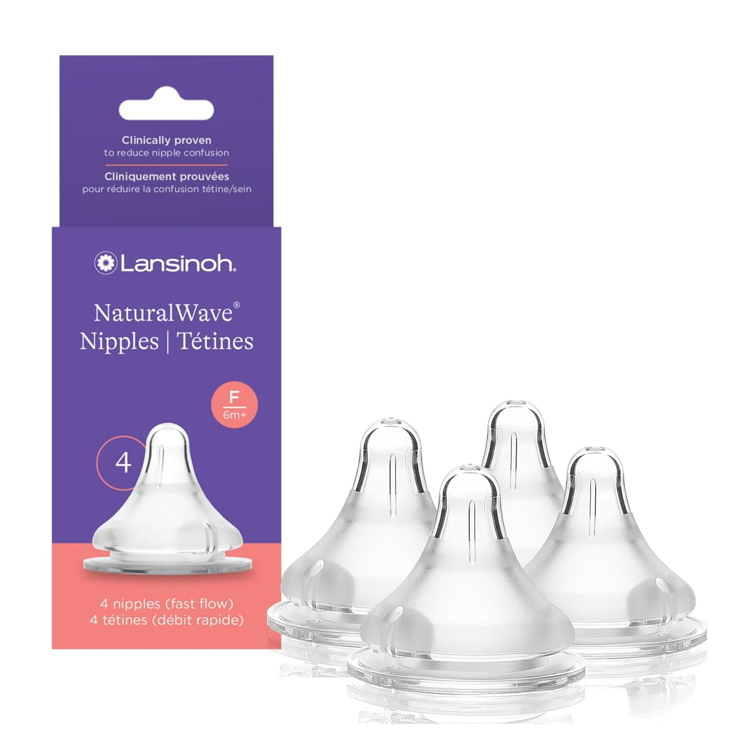 Lansinoh NaturalWave Baby Bottle Nipples, Slow Flow, Size S, 1+ Month, 4 Count 100% Soft, Durable Silicone, Made Without BPA BPS, Anti-Colic, Supports Baby's Developing Mouth and Teeth