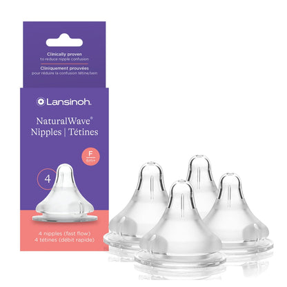 Lansinoh NaturalWave Baby Bottle Nipples, Slow Flow, Size S, 1+ Month, 4 Count 100% Soft, Durable Silicone, Made Without BPA BPS, Anti-Colic, Supports Baby's Developing Mouth and Teeth