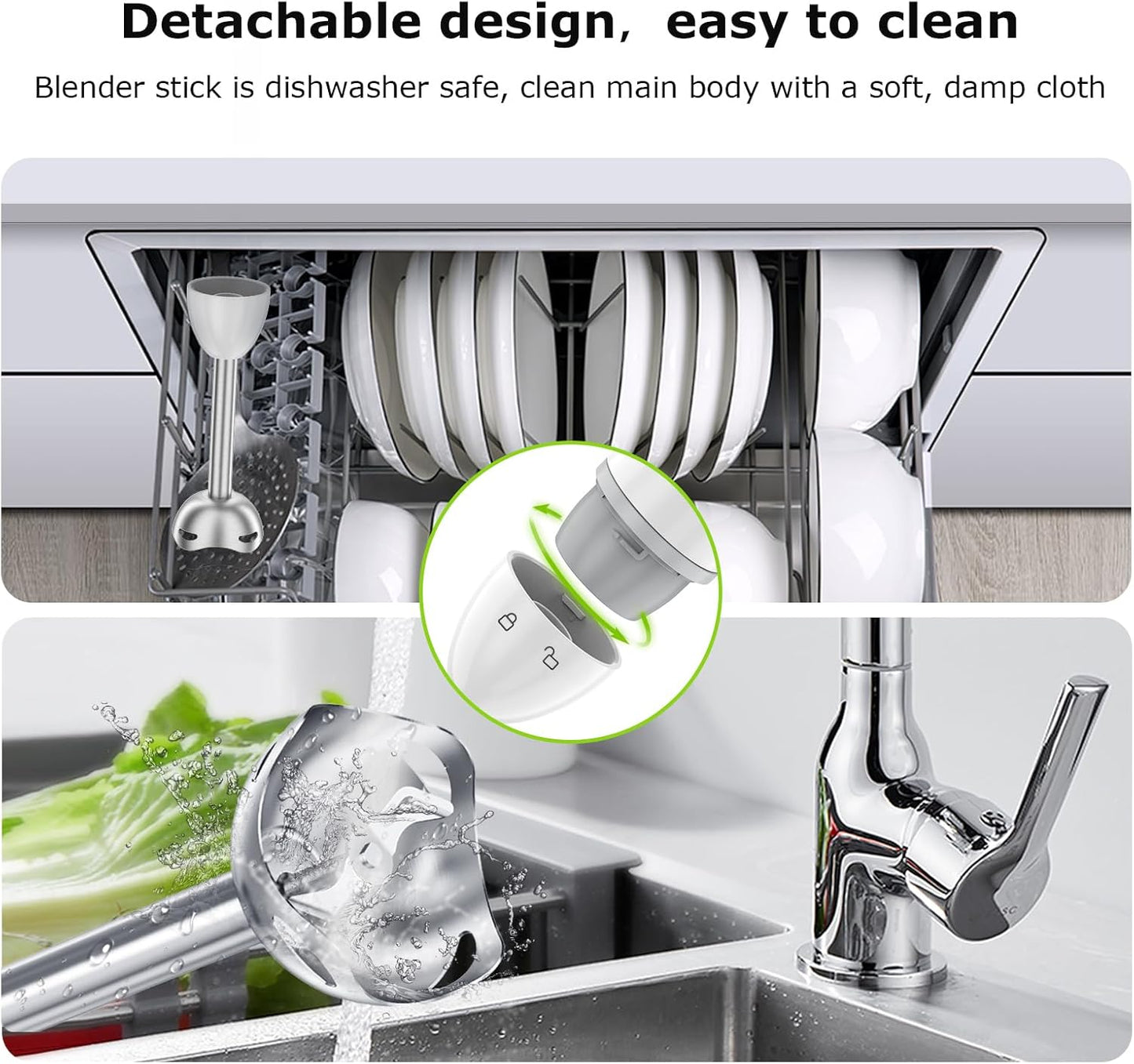 Bonsenkitchen Hand Blender, Immersion Blender with 2 Mixing Speed, Electric Handheld Mixer Portable Stick Mixer with Stainless Steel Blades for Soup, Smoothie, Puree, Baby Food