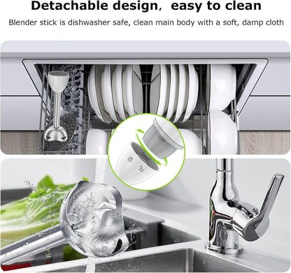 Bonsenkitchen Hand Blender, Immersion Blender with 2 Mixing Speed, Electric Handheld Mixer Portable Stick Mixer with Stainless Steel Blades for Soup, Smoothie, Puree, Baby Food