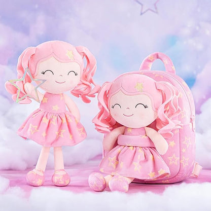 Gloveleya Toddler Backpack Baby Girl Gifts Curly Hair Plush Figures Dress Backpack Kids Backpack Curly Hair Spring Girl - Pink Head Pink Star 9inches