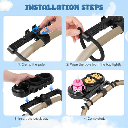 Universal Stroller Snack Tray, 3-in-1 Detachable Cup and Snack Holder with Silicone Arms, Separating Silicone Sleeve Set, Dishwasher-Safe Baby Stroller Accessory