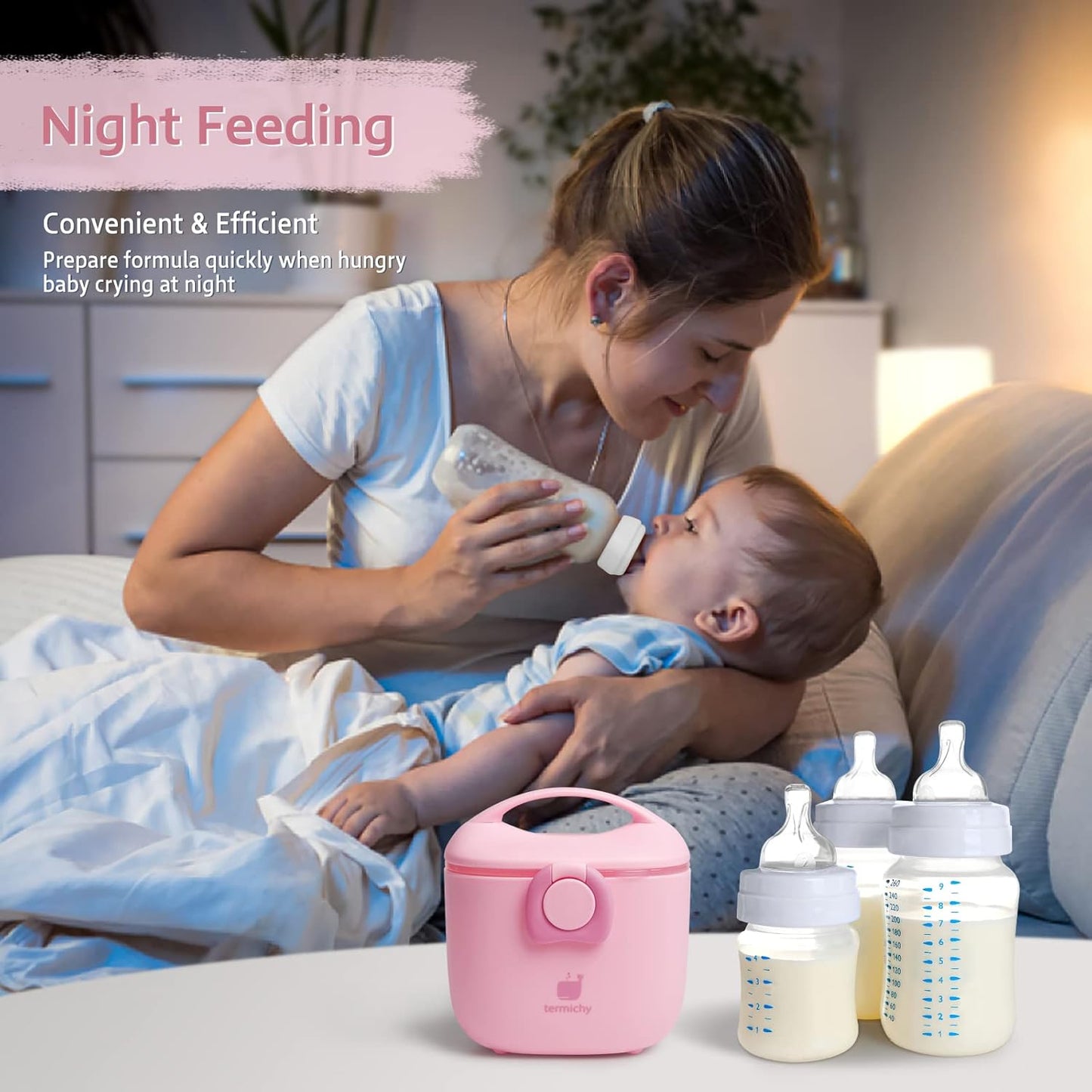 Termichy Baby Formula Dispenser, Portable Milk Powder Dispenser Container with Carry Handle and Scoop for Travel Outdoor Activities with Baby Infant, 8.8OZ, 0.55LB, 250g, 500ml (Pink)
