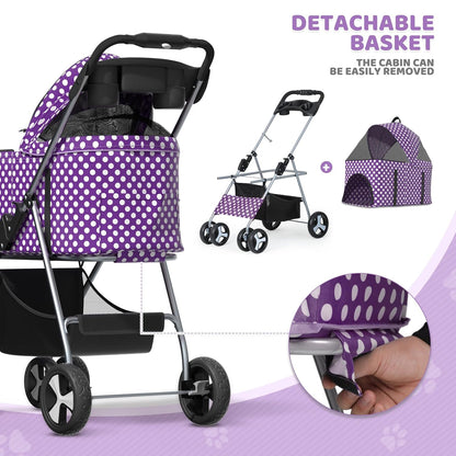 Magshion Compact Pet Stroller for Small-Medium Dogs/Cats up to 22lbs, 4-Wheel Lightweight Umbrella Shaped Portable Puppy Travel Jogger with Breathable Mesh, Cup Holder & Rear Storage, Black