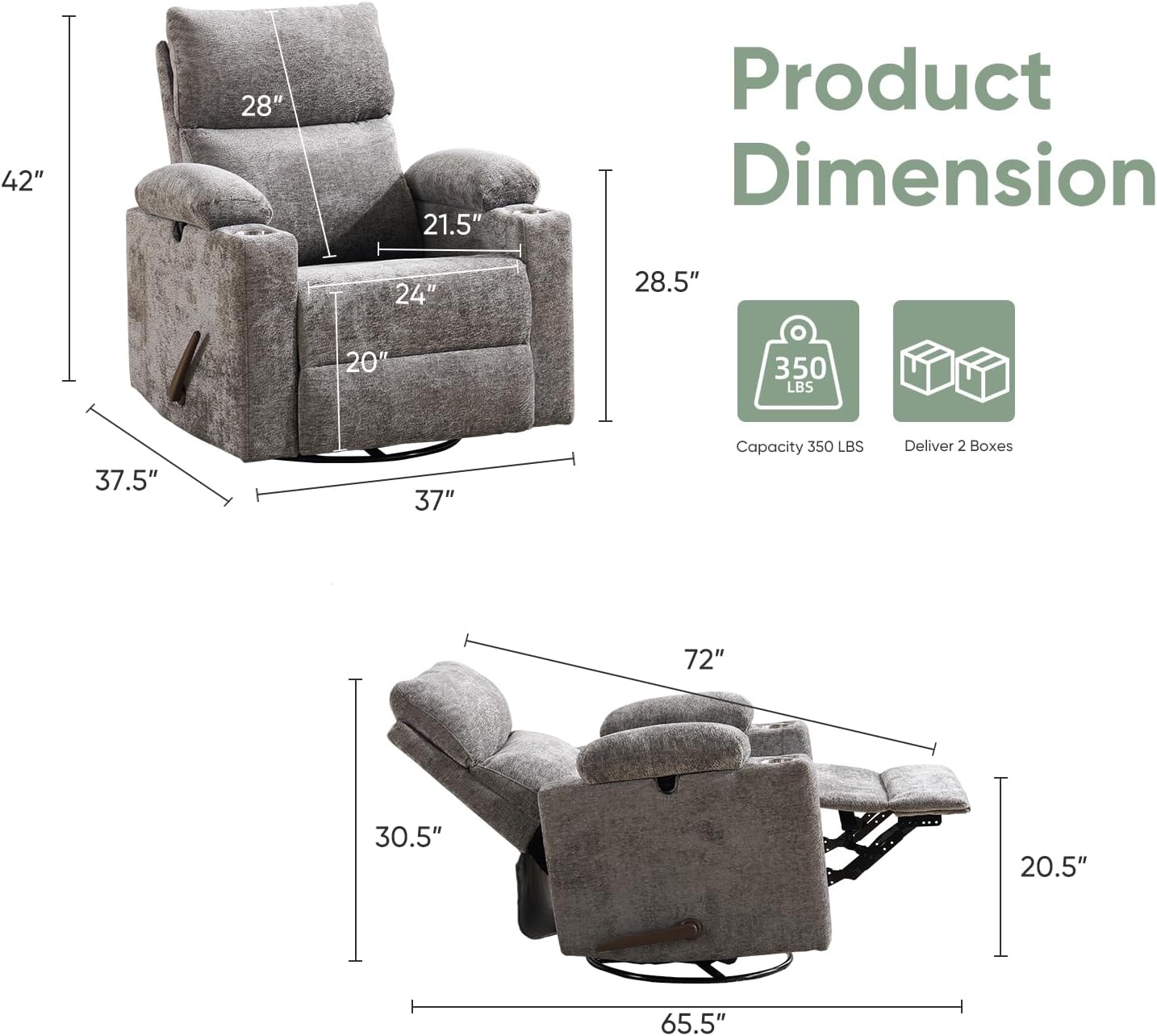 Rocking Chair Nursery with Adjustable Armrest for Breastfeeding, Glider Recliner Nursery Chair with Massage and Heat, Power Swivel Rocker Recliner with Adjustable Headrest, Corduroy, Beige