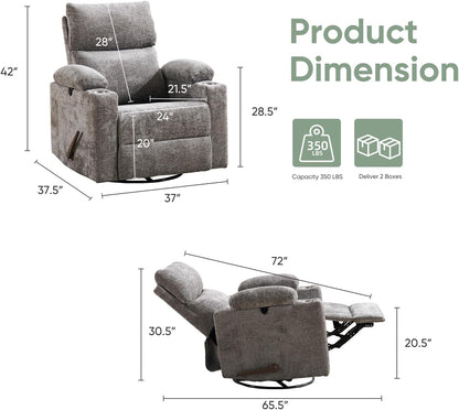Rocking Chair Nursery with Adjustable Armrest for Breastfeeding, Glider Recliner Nursery Chair with Massage and Heat, Power Swivel Rocker Recliner with Adjustable Headrest, Corduroy, Beige