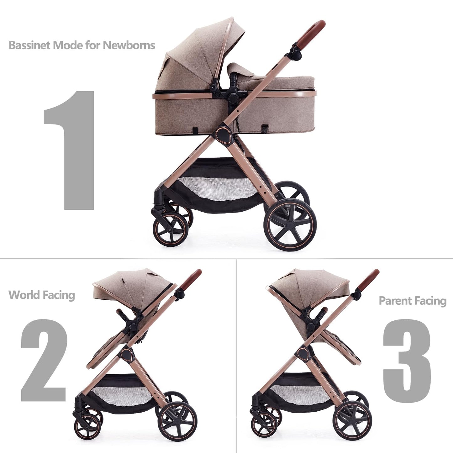 Lortsybab 2 in 1 Baby Stroller, Newborn Infant Toddler Convertible Pram Stroller for 0-36 Months Old Babies (Grey)
