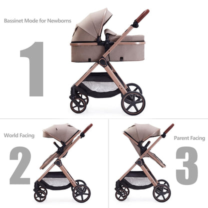 Lortsybab 2 in 1 Baby Stroller, Newborn Infant Toddler Convertible Pram Stroller for 0-36 Months Old Babies (Grey)