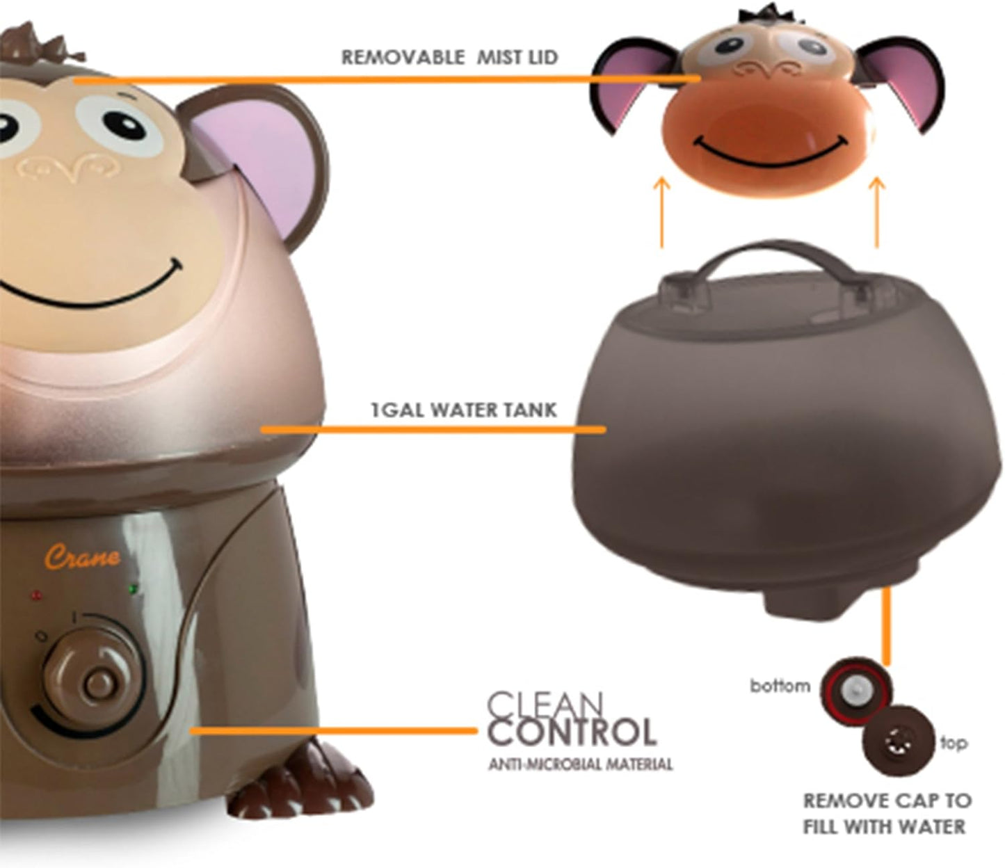 Crane Cute Animal Humidifier for Kids Bedroom and Nursery, Ultrasonic Cool Mist, 1 Gallon, Auto Shut Off, Cool Mist Humidifier