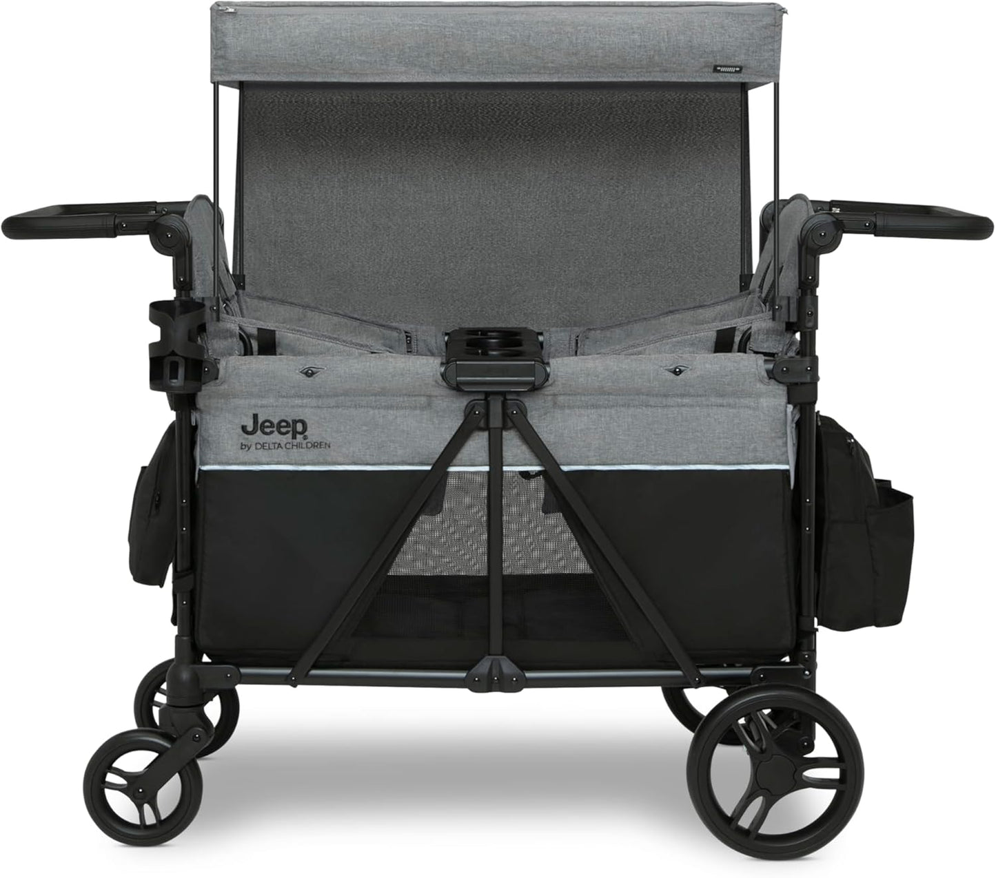 Jeep Aries Stroller Wagon by Delta Children Premium Wagon for 2 Kids with Convertible Seats, Adjustable Push/Pull Handles, Removable Canopy & Flat Fold - Greenguard Gold Certified, Black/Green