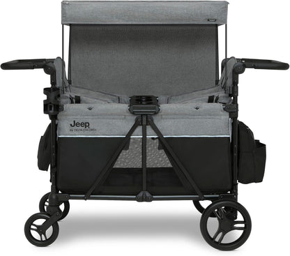 Jeep Aries Stroller Wagon by Delta Children Premium Wagon for 2 Kids with Convertible Seats, Adjustable Push/Pull Handles, Removable Canopy & Flat Fold - Greenguard Gold Certified, Black/Green