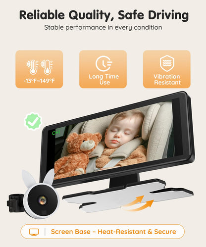 Babyvue BV3PRO Dual Baby Car Camera for 2 Boys, 7.2" 1080P HD Split Screen, Crystal Clear IR Night Vision, No Distortion Display Baby Car Monitor, Safe Driving for Back Seat & Pets