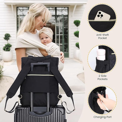 LOVEVOOK Diaper Bag Backpack,Diaper Tote Bag with Insulated Pockets,Baby Bag for Girl Boy with Changing Pad,Large Baby Diaper Bag with Pacifier Case,Anti-Theft Travel Backpack for Women,Black