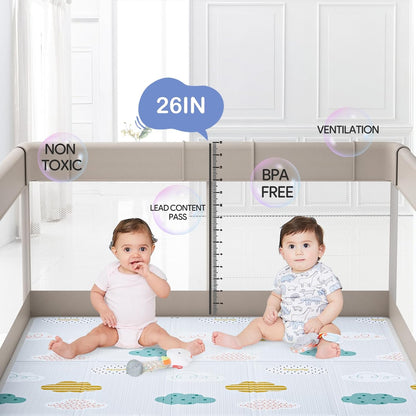 Fodoss Baby Playpen 50×50in, Small Play Pen for Babies and Toddlers, Playpen for Apartment, Play Yard, Activity Fence, Baby Playard with All-Side Mesh, Pull Rings