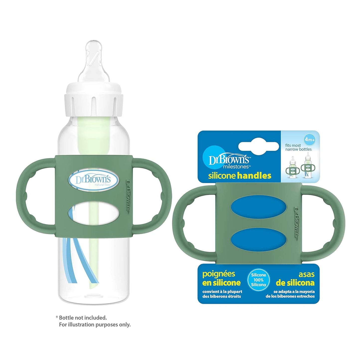 Dr. Brown's Narrow Baby Bottle Handles, 100% Silicone, Easy Grip Removable Handles for Bottle to Sippy Cup Transition, Blue, 4m+