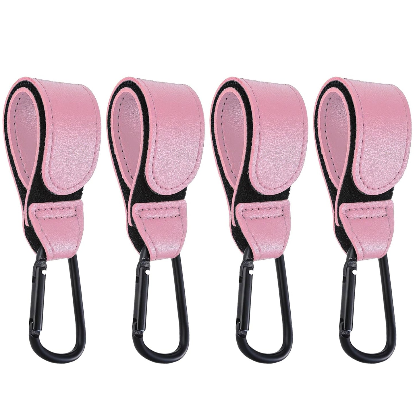 4 Pcs Leather Stroller Hook, Mommy Stroller Clip, Stroller Accessories Organizer Hook, Metal Hook for Strollers/Walkers/Mobility Scooter/Wheelchair/Rollator(Pink)
