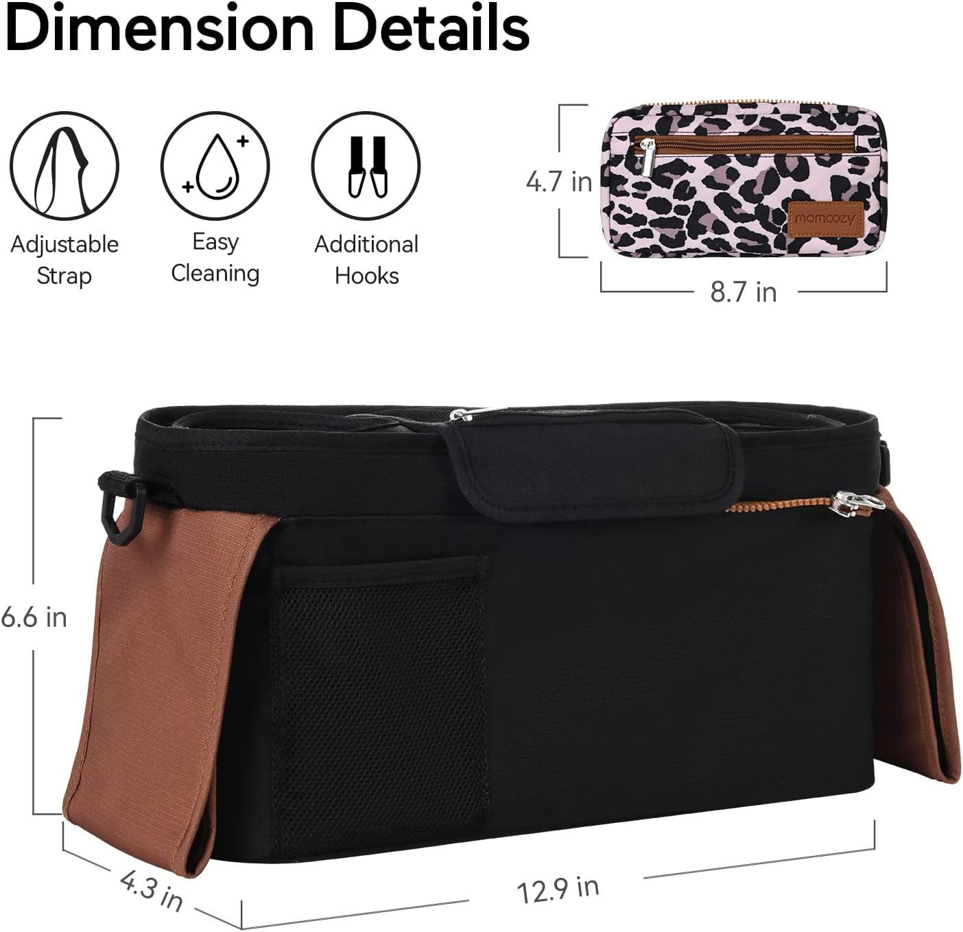 Momcozy Universal Stroller Organizer with Insulated Cup Holder Detachable Phone Bag & Shoulder Strap, Fits for Stroller like Uppababy, Baby Jogger, Britax, BOB, Umbrella and Pet Stroller