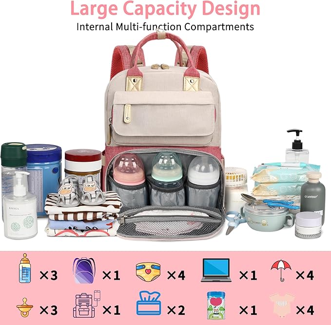 Legestori Diaper Bag Backpack, Baby Girl Diaper Bag, Large Diaper Bag Backpack Gift for Girls, Baby Diper Backpack for Travel with Insulated Pockets and Stroller Straps