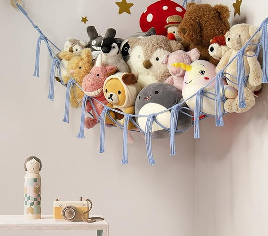 mirolam Stuffed Animal Storage Hammock Large Toy Hammock Net for Stuffed Animals Corner - Blue Plush Stitch Stuff Huggy Wuggy Toy Storage Room Decor