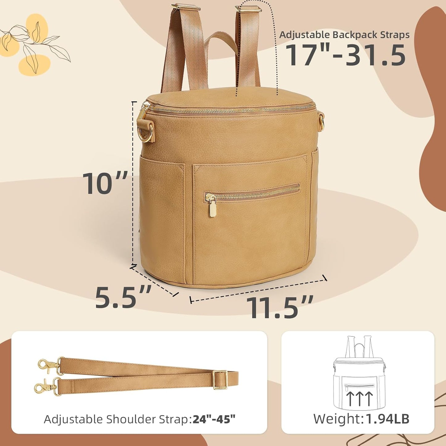 miss fong Small Diaper Bag Mini Diaper Bag, Leather Diaper Bag Backpack Mini Backpack with 14 Pockets Insulated Pockets & Shoulder Strap