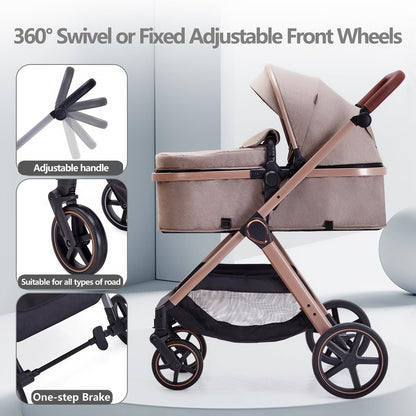 Lortsybab 2 in 1 Baby Stroller, Newborn Infant Toddler Convertible Pram Stroller for 0-36 Months Old Babies (Grey)