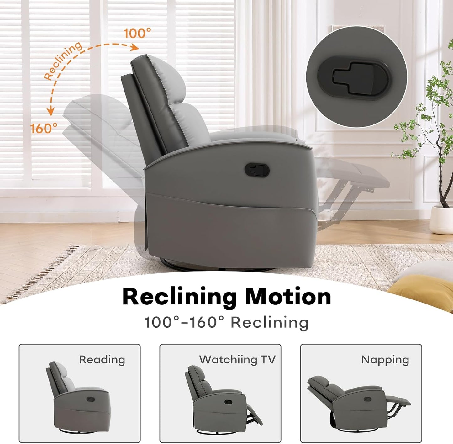 HAOMARKETS Electric Swivel Rocker Recliner Chair, Power Faux Leather Glider Rocking Recliners for Adults,360° Swivel Nursery Reclining Sofa with USB Charging Port, White