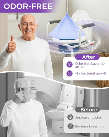 30 Pcs Bedside Commode Liners with Absorbent Pads, Tear-Free Leak-Proof Lavender Scented Commode Liners and Pads, Odor-Free Portable Toilet Liners & Potty Chair Bags for Disposable Adult, Bedpan