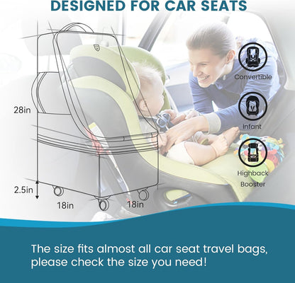 RUCYEN Rolling Car Seat Travel Bag, Padded Carseat Travel Backpack for Airplane,Large Durable Travel Bag with 4 Wheels,Adjustable Shoulder Strap and Waterproof Base Dark Grey