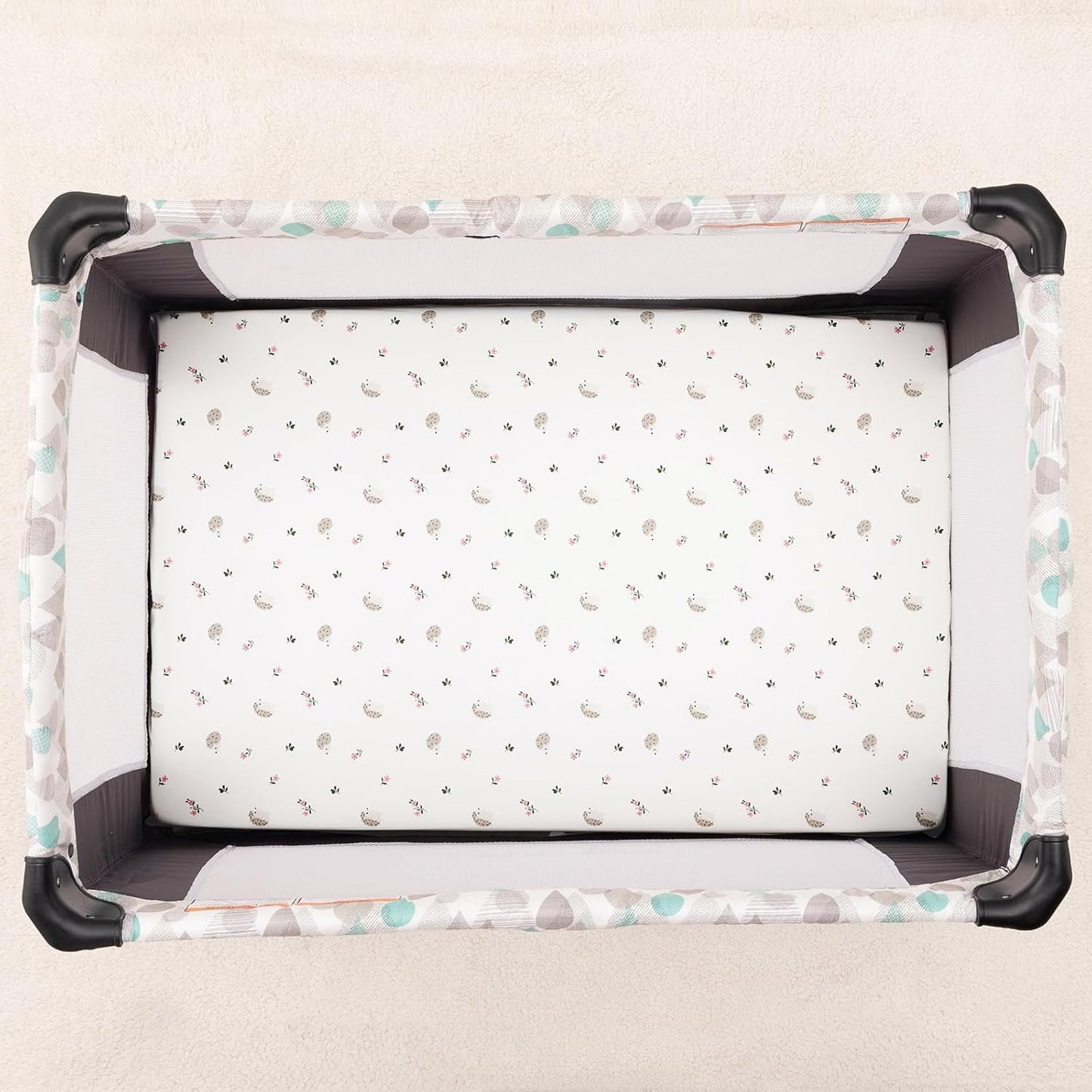 PHF 3 Pack Soft Mini Crib Sheets, Floral & Animal Pack N Play Sheets for Baby Boys Girls, No Slip Universal Fit for Pack N Play, Playard, Portable and Mini Crib Mattresses,Floral & Animal