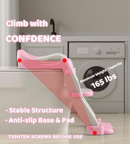 2-in-1 Toddler Potty Training Toilet Seat with Step Stool Ladder – Adjustable Height Potty Chair Urinal for Baby Boys Girls Age 1-3, Foldable Training Potty with Splash Guard & Anti-Slip Feet, Grey