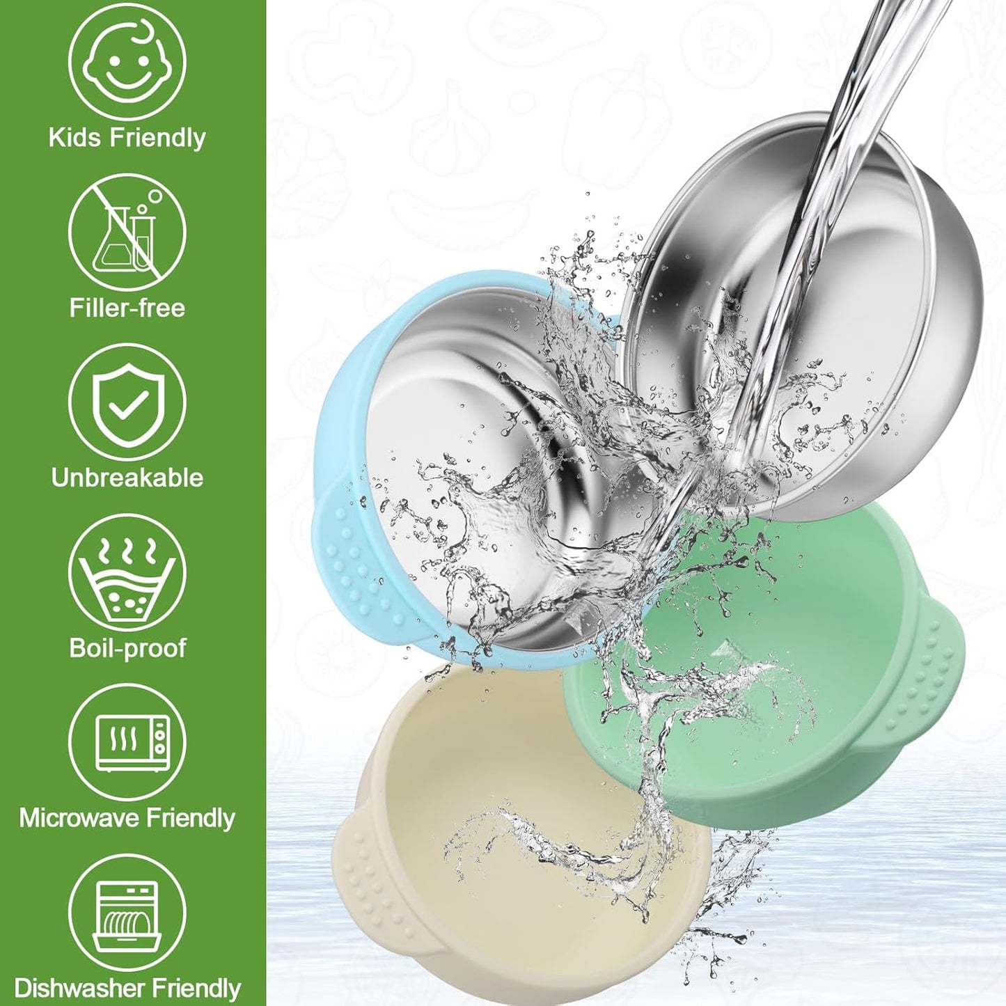 BUSOHA 3 Pack Stainless Steel Baby Bowls with Lid – 2-in-1 Toddler Feeding Bowl Heat-Resistant Spill-Proof Plate Suction Bowls for Kids Baby Toddler Food Feeding