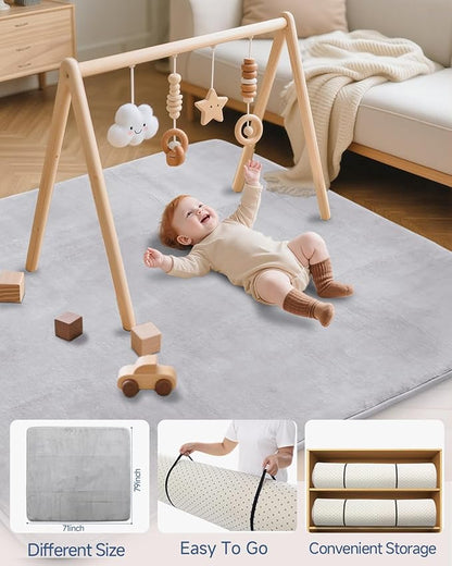 Large Thick Baby Play Mat for Floor,Padded 71x79 Playpen Mat,Foam Tummy Time Mat,Soft Support&Plush Feel Nursery Rug,Non Slip for Toddler,Infants,Kids Play,Yoga,Baby Crawling Mat (Light Grey)
